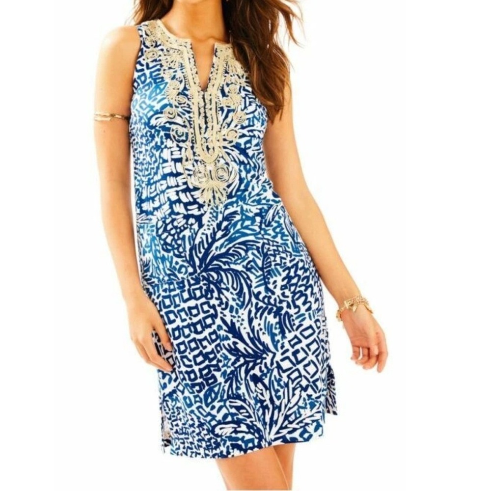 Womens Lilly Pulitzer Carlotta Stretch Shift Dress Indigo Home Slice 4 NWT
